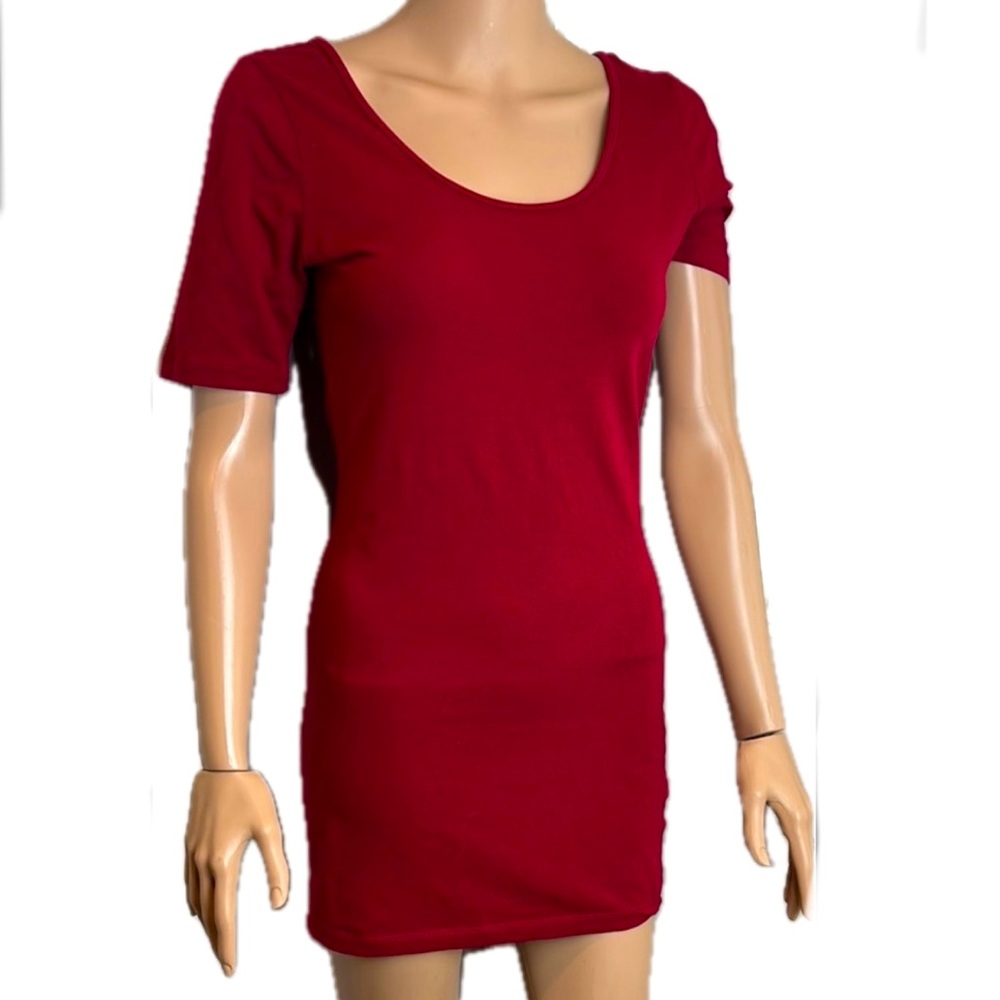 Fitted Red Short Sleeve Scoop Neck T-Shirt Mini Dress
